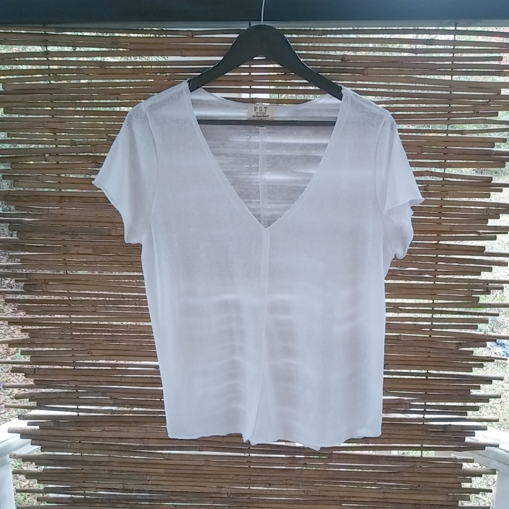 Project Social T White V-Neck Short Sleeve Top